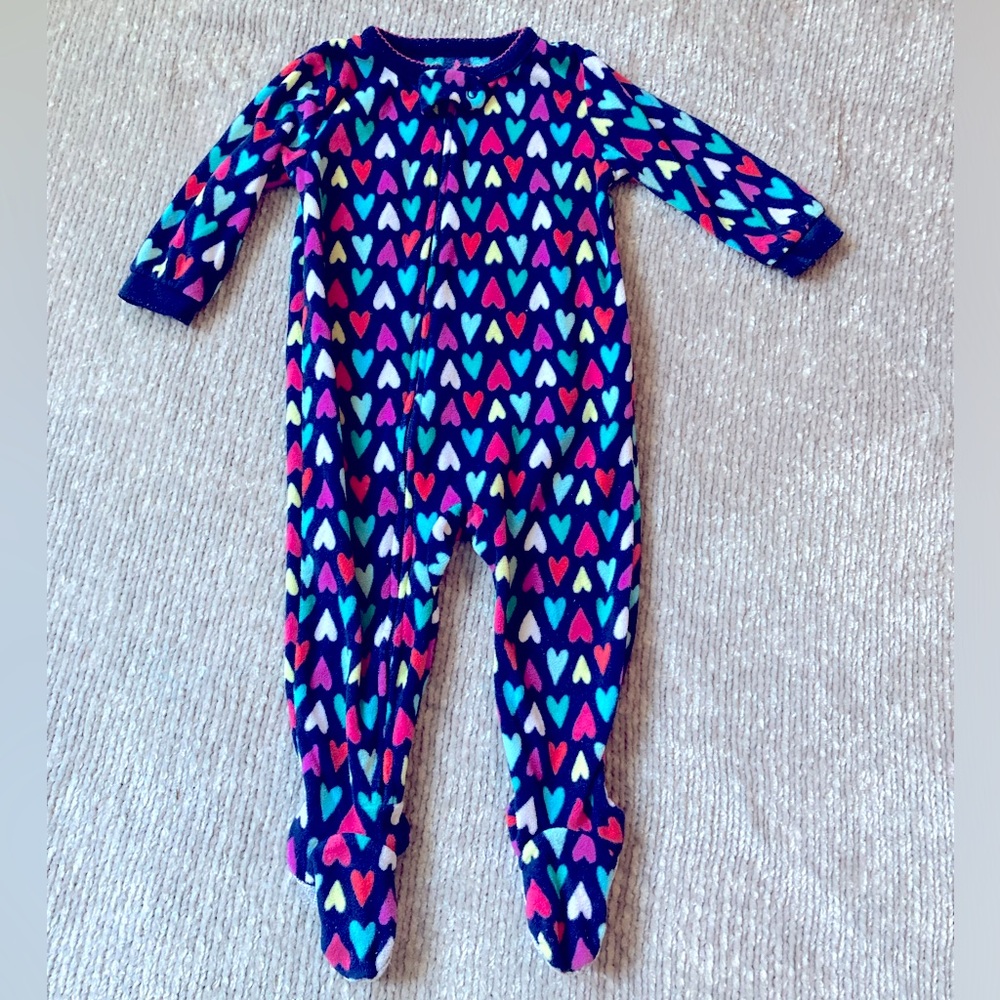 Carter’s Fleece Footed Sleeper Pajamas 12M Rainbow Hearts Zip One Piece